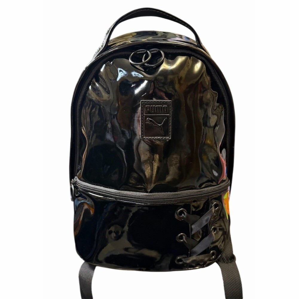 Puma Prime Archive Crush Glossy Patent Black Lace-Up Front Pocket Backpack